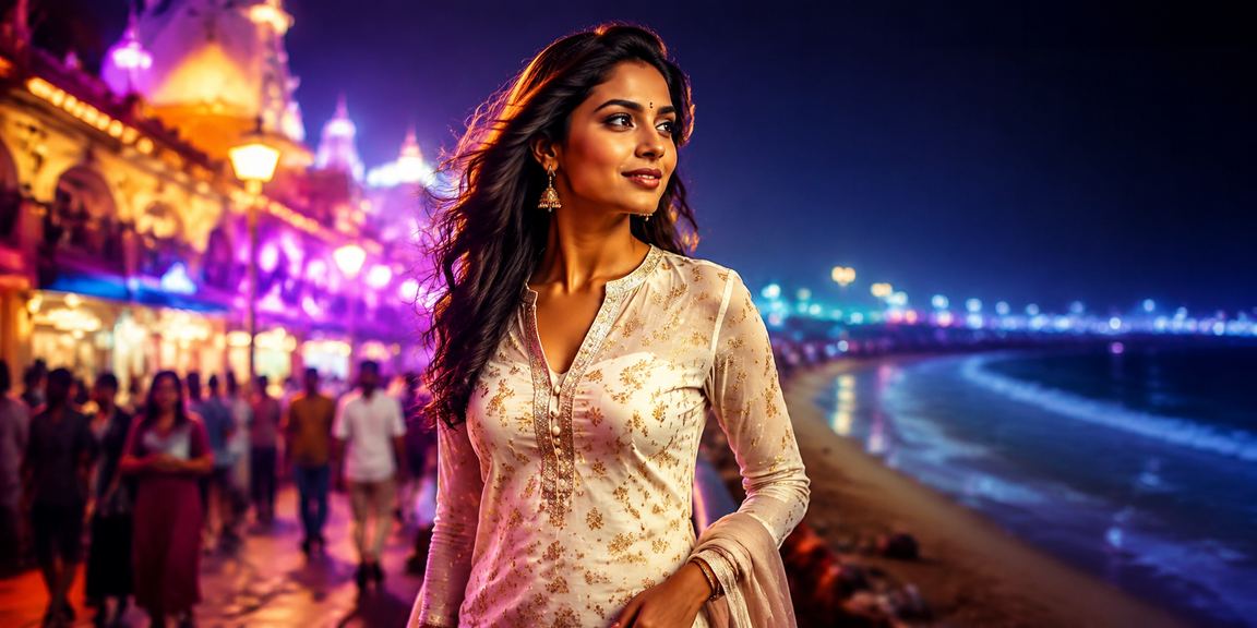 Indian player enjoying mobile casino on the beach in Chennai